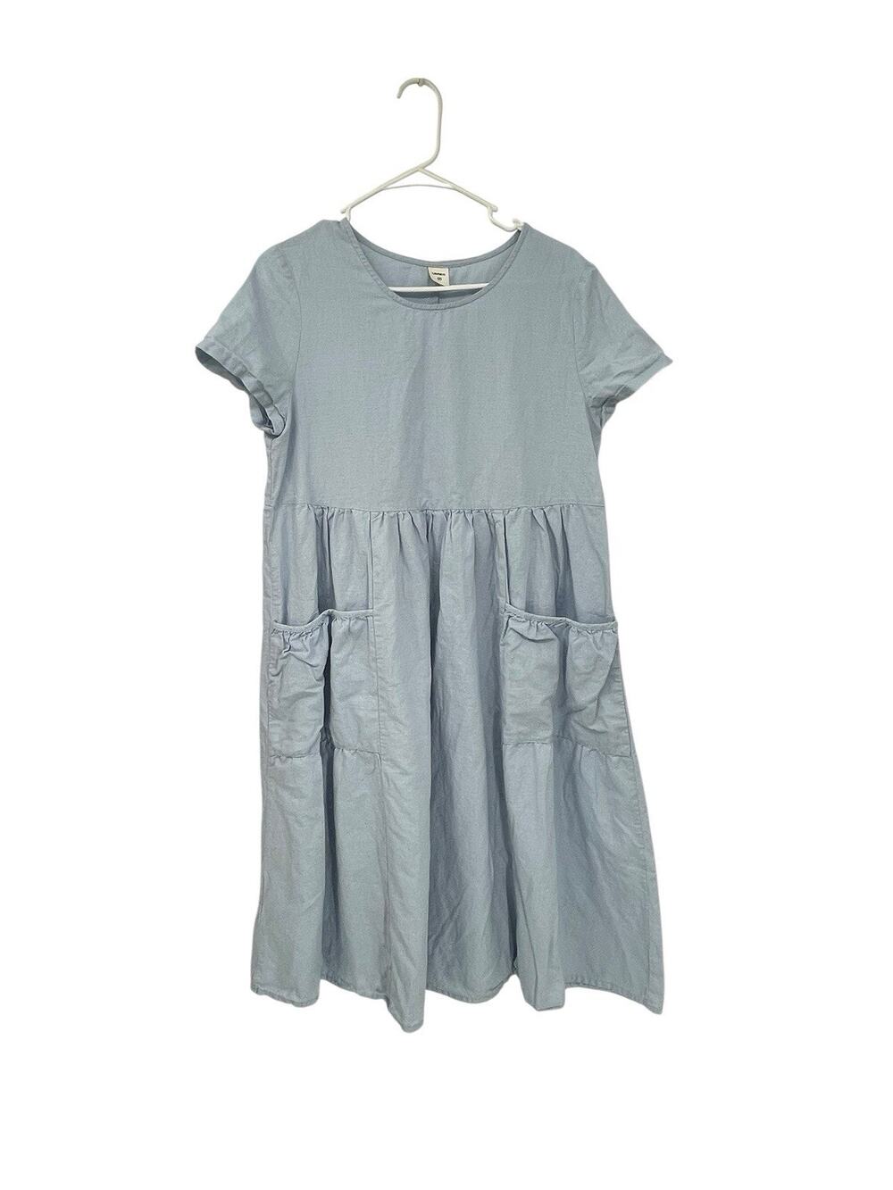 Lintico Dress Linen Cotton Blend Big Pockets Lagenlook Blue Size Medium